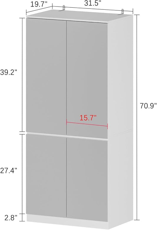 FUFU&GAGA Wardrobe with Mirror Doors, White Bedroom Armoire with Shelves, Hanging Rod, Mirror Wardrobe Closet Modern Clothes Storage Cabinet for Guest Room Cloakroom, 31.5”W x 19.7”D x 70.9”H