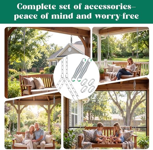 Heavy Duty Porch Swing Hanging Kit with Springs, 1500 Lbs Capacity, up to 7.1ft Length, 2 Pack Zinc‑Plated Swing Springs & Y-Chain for Hammock Chair, Indoor Outdoor Hanging Hardware(Silver)