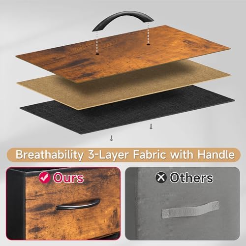 Mifuro Tall Dresser for Bedroom, Vertical Storage Organizer Tower with 6 Drawers, Chest of Drawers with Fabric Bins, Steel Frame, Wood Top for Bedroom, Closet, Entryway- Rustic Brown