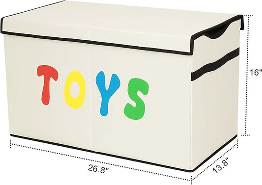YOLOXO Toy Box Chest, Collapsible Sturdy Storage Bins with Lids, Extra Large Kids Toy Storage Organizer Boxes Bins Baskets for Kids, Boys, Girls, Nursery Room, Playroom, Closet (New Beige)