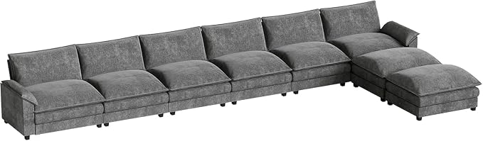 Homall 232" Modular Sectional Sofa, Oversized Sofa Couch with Reversible Ottoman, DIY Combination Chenille Deep 6-Seat Cloud Couch for Living Room, Apartment (Light Grey, Oversized Sofa)