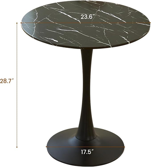 Round Dining Table, 24" Circle Tulip Table with Thickened Tabletop & Metal Pedestal, Mid Century Modern Bistro Table for Kitchen, Small Places, Living Room, Cafe (Faux Marble Black)