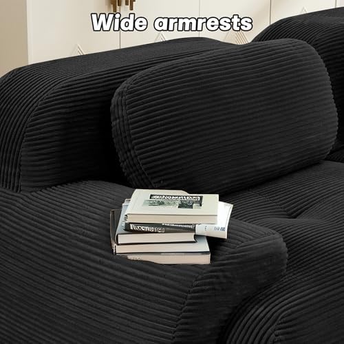 117" Corduroy Modern Sectional Couch, Boneless Couch, Compact sofa, Black
