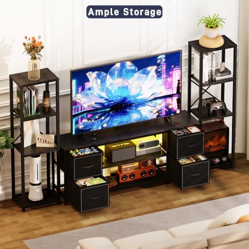 LED TV Stand Entertainment Center Bookshelf Combo with Charging Station