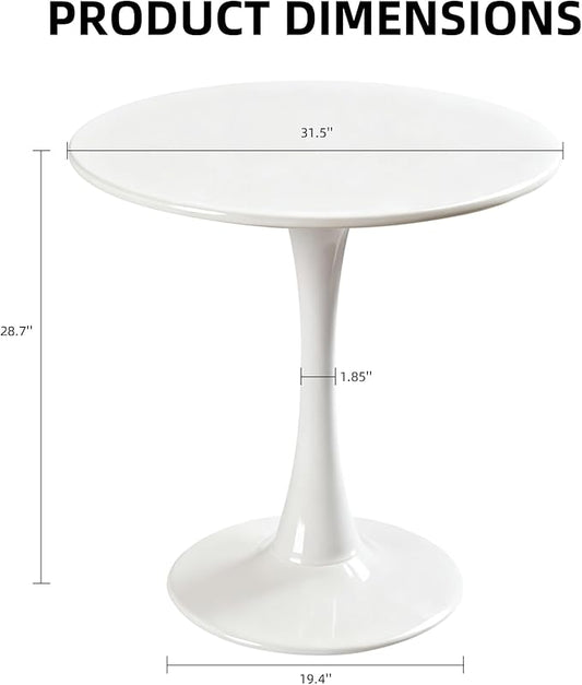 Round Dining Table, 31.5" Circle Tulip Table with Thickened Tabletop & Metal Pedestal, Mid Century Modern Bistro Table for Kitchen, Small Places, Living Room, Cafe (White)