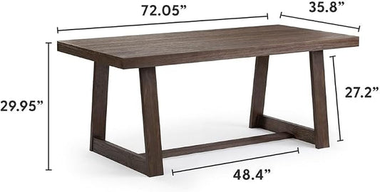 Plank+Beam 72 Inch Farmhouse Dining Table, Solid Wood Rustic Kitchen Table, Large Wooden Rectangular Dinner Table for Dining Room, Home Office, Living Room Furniture, Easy Assembly, Walnut Wirebrush