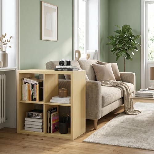 CTESNE【Wooden 4 Cube Storage Organizer Shelf with Anti-Tipping Kits, Horizontal and Vertical Dual-use Standing Open Bookshelf(Oak 13in)
