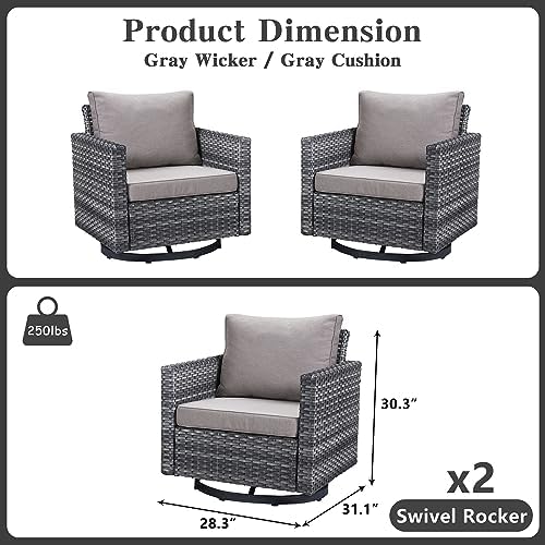 Belord Wicker Chairs Outdoor Bistro Set Oversize Patio Swivel Rocker, Rattan Outdoor Seating Set of 2 Swivel Glider Chairs Wicker Furniture for Porch Deck Backyard with Water-Resistant