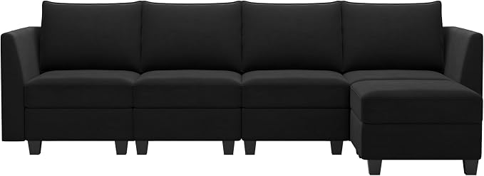 Belffin Modular Sectional Sofa Couch with Reversible Chaise Velvet L Shaped Storage 4-seat Convertible Black