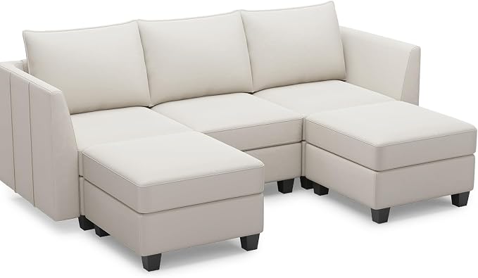 Belffin Modular Sectional Sofa with Double Chaise Velvet U Shaped Sofa Reversible Sectional Couch with Storage Beige