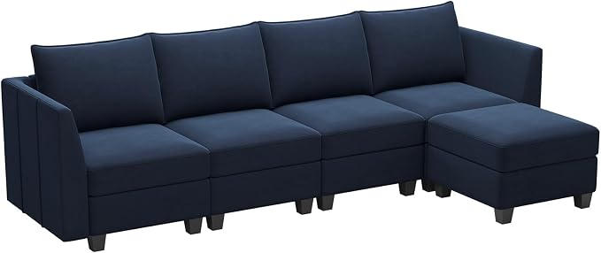 Belffin Modular Sectional Sofa Couch with Reversible Chaise Velvet L Shaped Storage 4-seat Convertible Blue