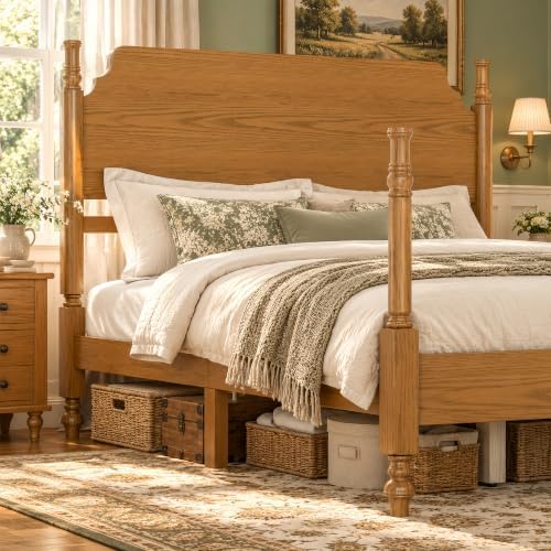 Merax Vintage Wood Spindle Post Bed with Headboard