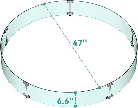 Skyflame 47" Round Fire Pit Glass Wind Guard, Thick & Clear Tempered Glass Fire-Resistant Wind Screens with Bracket & Feet, for Outdoor Fire Table/Fire Pit Pan