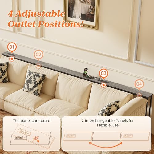 SUPERJARE 118.1 Inch Sofa Table with 2 Power Outlets and USB-C Port