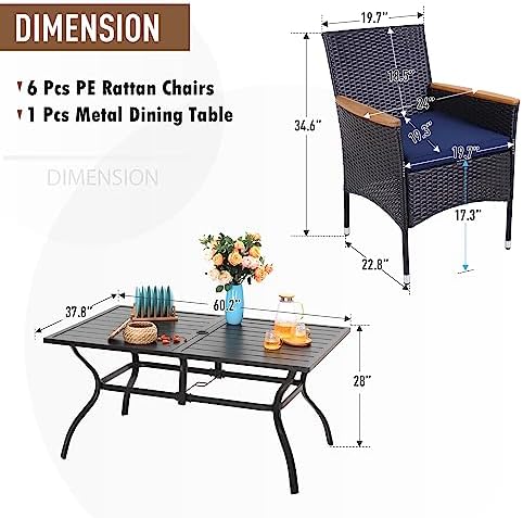 Sophia & William 7-Piece Patio Dining Set, Metal Table, PE Wicker Chairs