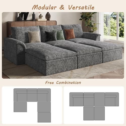 EASE MOOSE 115" Cloud Sleeper Sofa, Boneless Modular Couch for Living Room