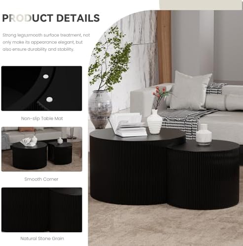 Modern Round Wooden Nesting Coffee Table Set of 2 (J Large)