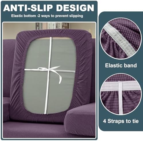 UNBBRRL Seat Cushion Cover and Back Covers for Corner Sofa Stretch Jacquard, Non Slip L Shaped Sofa Slipcover with Storage Ottoman, Sectional Couch Cover for Chaise Lounge (Purple,24 x 56 x 6”)