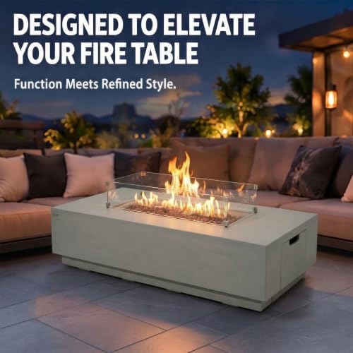 AMS 43” SS Rectangular Clear Tempered Glass Wind Guard Fire Pit Table