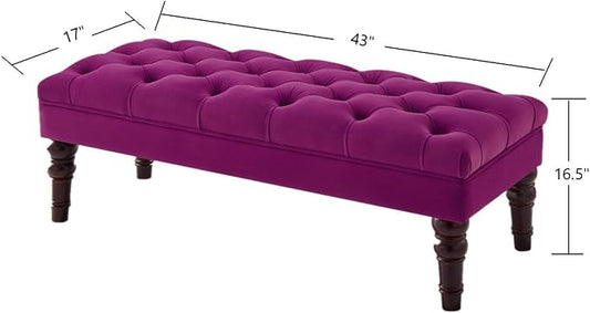 24KF Velvet Upholstered Buttons Tufted Entryway Bench with Solid Wood Leg,Bed Bench Ottoman with Padded Seat,5061N-Violet