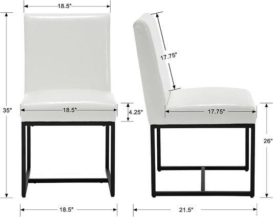 HNY Modern Dining Chairs Set of 6, Upholstered Leather Dining Room Chairs with Ergonomic Back & Metal Frame for Home, Kitchen, Apartment, White