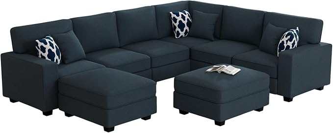 Legend Vansen Oversized Modular Sectional Sofa,U/L‑Shaped Reversible Couch with Ottoman,Deep Seat Plush Polyester Sofa for Living Room,8‑Seater,Charcoal