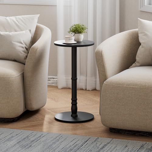 Round Side Tables Set of 2 with Solid Wood Pillar, Drink Tables