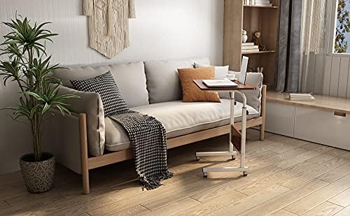 soges 23.6 inches Mobile Side Desk with Tablet Slot Height Adjustable Laptop Cart Stand Portable Laptop Desk Workstation with Wheels Walnut CXYM-5/3-60HW