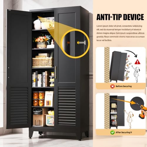 61"H Kitchen Pantry Storage Cabinet with Doors and Shelves