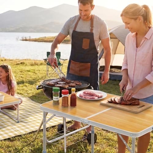 VINGLI 3FT Small Camping Table Adjustable Height Aluminum Folding Table for Picnic Party BBQ, Plastic RV Suitcase Table Portable Lightweight Fold Up Utility Outdoor Tables with Carrying Handle …