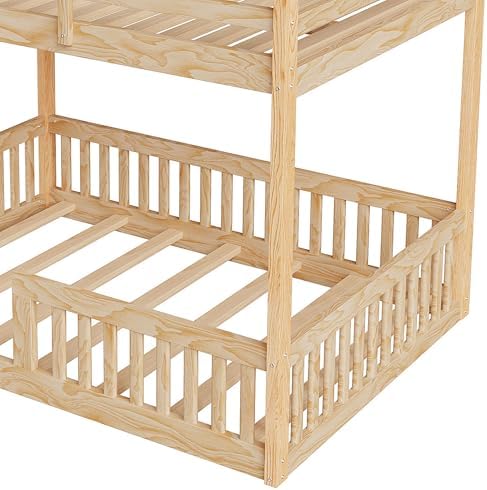 RUNNA Full Over Full Bunk Bed with Ladder, Guardrails,Natural