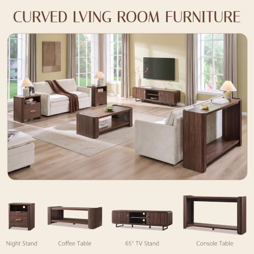 48" Modern Coffee Table for Living Room with 2-Tier Storage Shelf, Brown