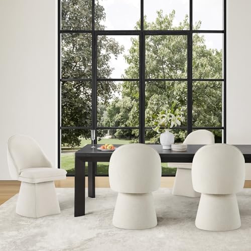 KISLOT Swivel Dining Chairs Set of 4, Upholstered Mid Century Modern Deskchair with Round Back, Linen Fabric Kitchen Chairs for Dining Room, Bedroom, Dressing Room, Linen