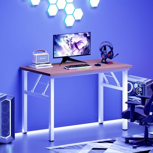 DlandHome 31.5 Inch Small Folding Computer Desk for Home Office, Teak White