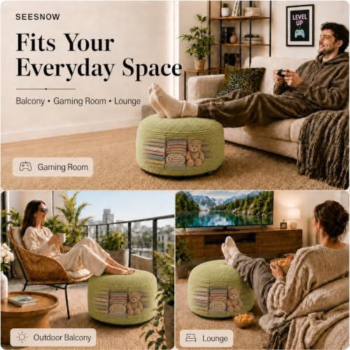 Storage Pouf Cover, No Filler, Corduroy, Light Olive Green, 28 Inch