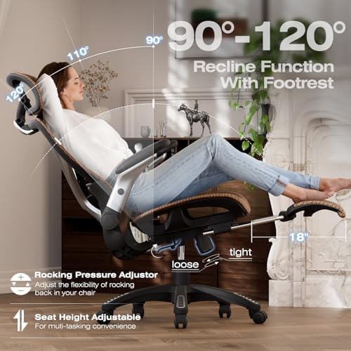ELABEST X100 Ergonomic Mesh Office Chair with Footrest, Big and Tall Home Desk Chair with 5D Flip-Up Arms