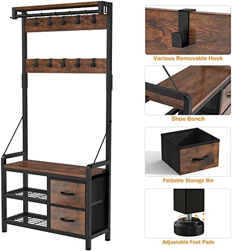 Hall Tree with Shoe Bench for Entryway Coat Rack with Shoe Storage