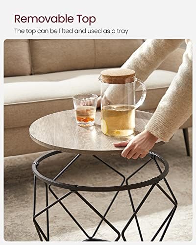 VASAGLE Small Round Coffee Table Set of 2, with Steel Frame