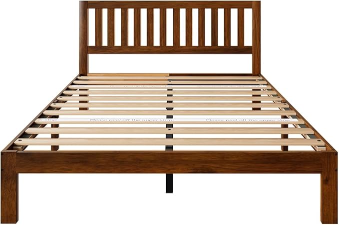 Novilla 12 Inch Queen Bed Frame with Headboard, Queen Size BedFrame with Headboard Classic Wooden Bed Frame Queen Size with Wood Slat Support, No Box Spring Needed, Easy Assembly, Walnut