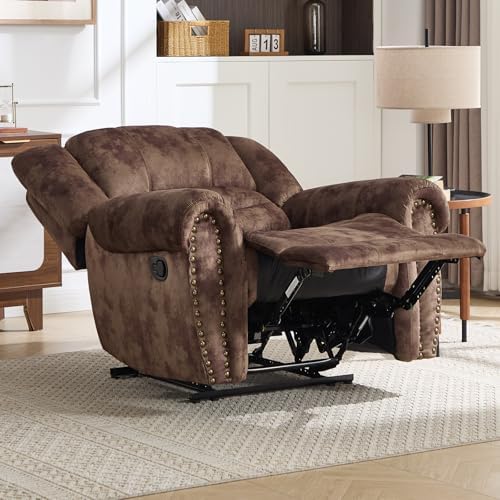 CANMOV Manual Recliner Chair Set of 2, Classic and Traditional Fabric Recliner Chair with Comfortable Arms and Back Single Sofa for Living Room, Chocolate Brown