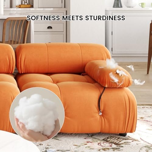 Modern Velvet Sectional Sofa, U Shape Minimalist Modular 6-Seater Couch with 2-Ottomans for Living Room Office Apartment (138in/Orange)