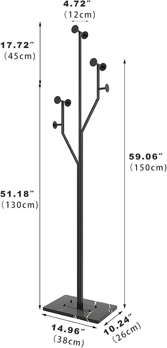 JIAYUEJU Freestanding Coat Rack Tree-shaped Metal Coat Tree with Heavy Duty Marble Base Corner Clothing Rack for Bedroom Entryway Hallway 14.96 x 10.24 x 68.9 Inches (Black)