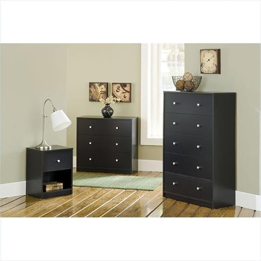 Home Square 4-Pc Scandinavian Design Bedroom Furniture Set with 3-Drawer Chest, 6-Drawer Double Dresser & Two 1-Drawer Nightstands, Plastic Pewter Handles and Smooth Glides, in Black