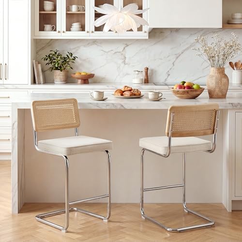Zesthouse Natural Rattan Counter Stools Set of 4, 26" Modern Boho Barstools