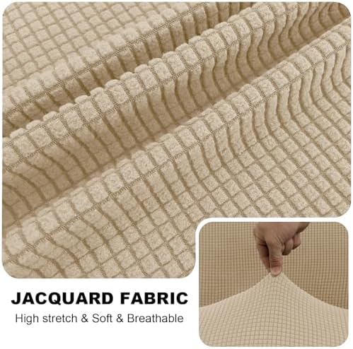 UNBBRRL Seat Cushion Cover and Back Covers for Corner Sofa Stretch Jacquard, Non Slip L Shaped Sofa Slipcover with Storage Ottoman, Sectional Couch Cover for Chaise Lounge (Beige,Armrest Cover x 2)