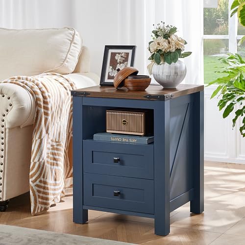 Joaxswe Nightstand with Charging Station and 2 Drawers, Farmhouse