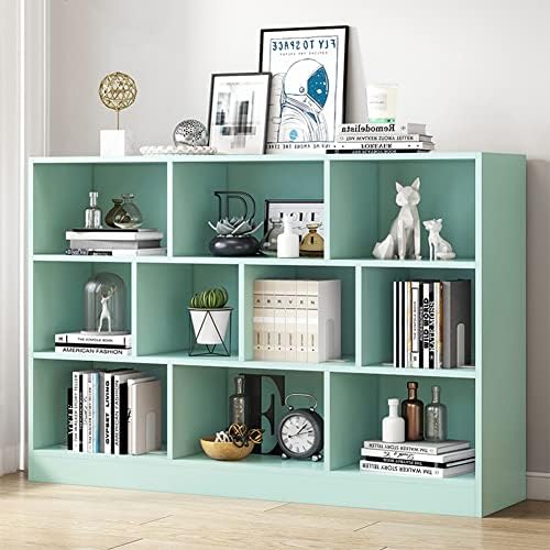 IOTXY Open Shelf Low Bookcase - Wooden 3-Tier Cube Bookshelf, Tiffany-Green