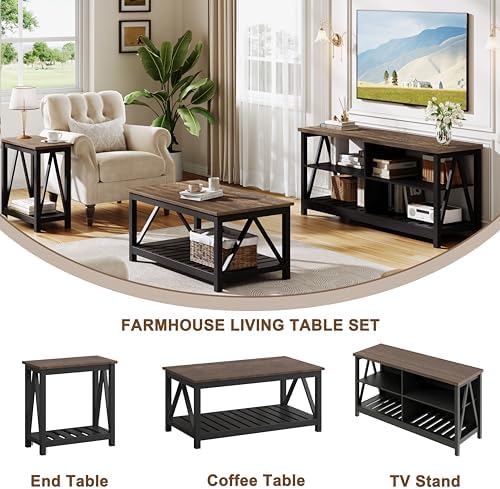 ChooChoo 47" Farmhouse TV Stand with 4 Open Shelves for Living Room