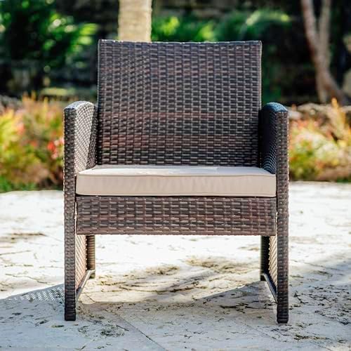 Nestl Wicker Patio Furniture Set - 3 Piece Bistro Table and Chairs Set of 2, Front Porch Furniture Set, Patio Chairs Set of 2, Outdoor Patio Set, Patio Conversation Sets (Brown/Beige)