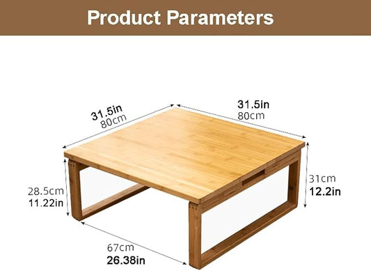 Foldable Low Japanese-Style Coffee Table - Square, Kids Art & Meditation Table, for Tatami Bedroom & Bay Window (31.5 * 31.5 * 12.2in)